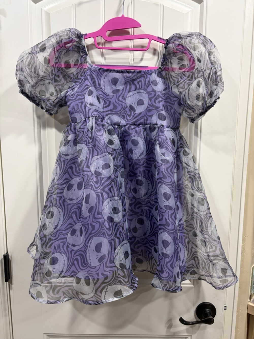 Disney Purple Jack Skellington Print Puff Sleeve Dress